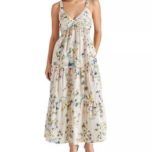Steve Madden Eliora V-Neck Floral-Print Tiered Bohemian Maxi Dress - M